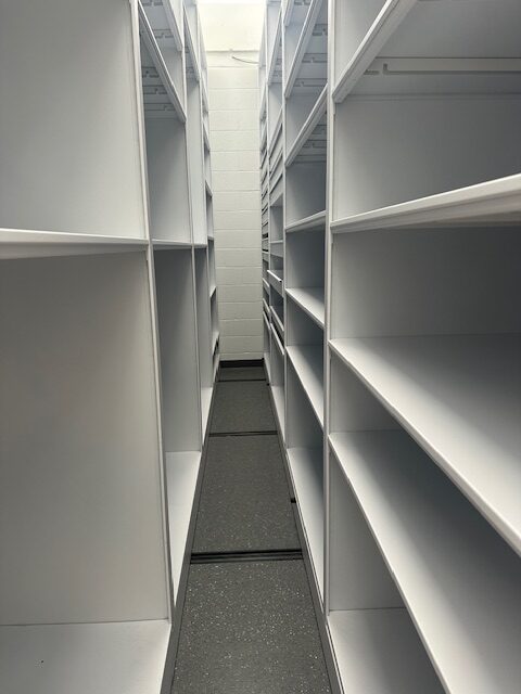 open shelving, mobile shelving, storage strategy